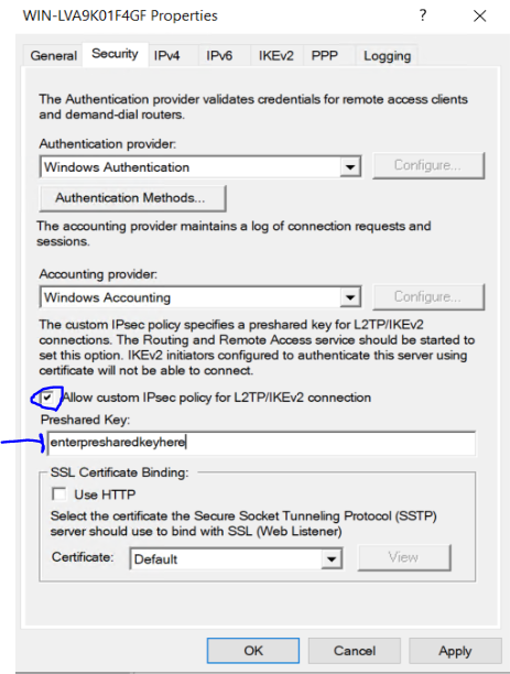 L2TP preshared key on server settings