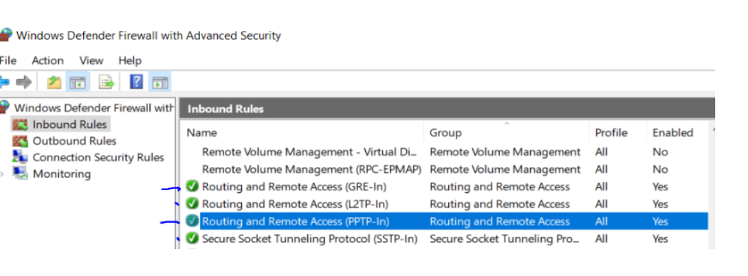 Windows Firewall Inbound Rule PPTP GRE L2TP SSTP